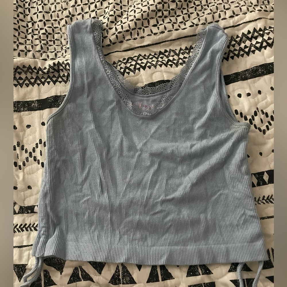 large blue crop top